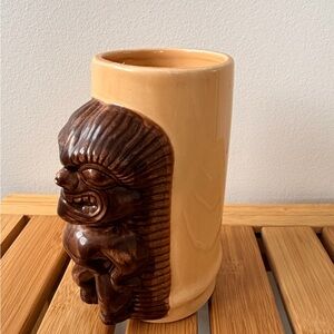 Ceramic Tiki Mug with Sculpted Brown Figure